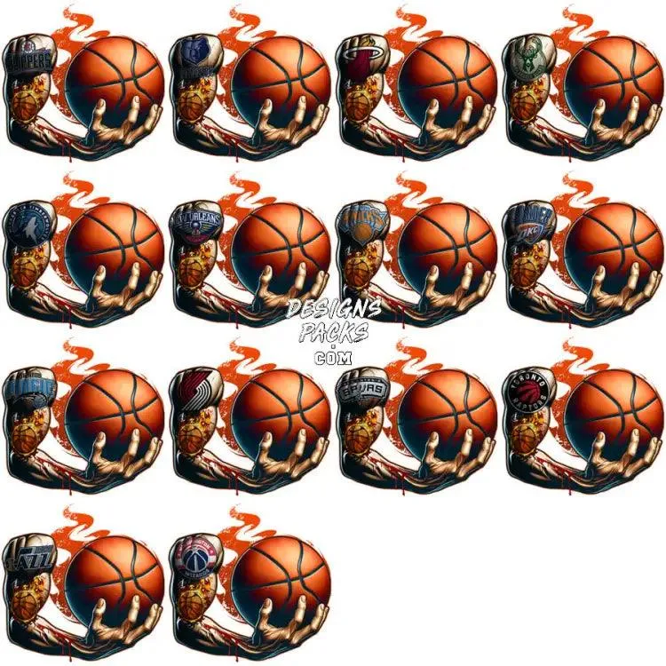 30 Basketball HAND Teams Designs Bundle PNG