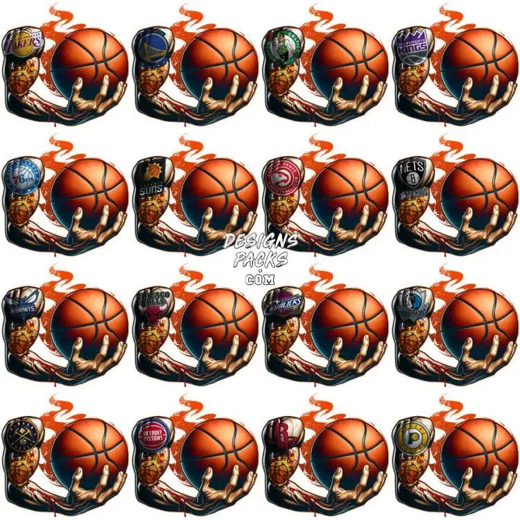 30 Basketball HAND Teams Designs Bundle PNG