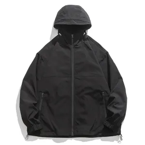 Aidase Spring Autumn Windbreaker Jacket Men Casual Loose Hooded Jackets Male Solid Color Coats Man