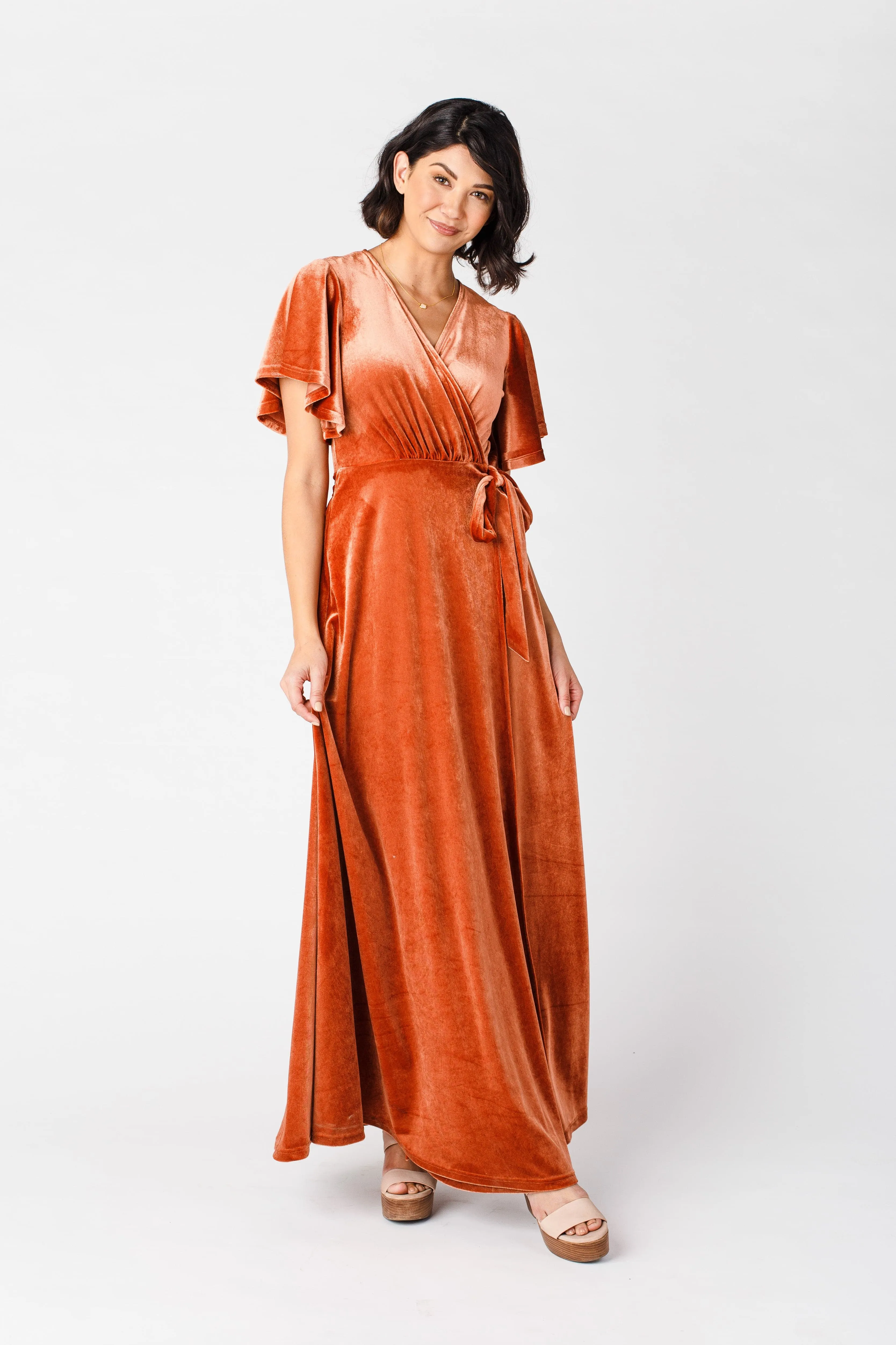 Arbor Velvet Wrap Dress - Rust