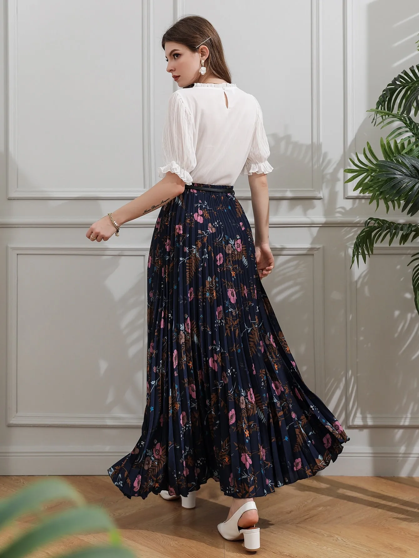 Boho All Over Print Belted High Waist Maxi Women Skirt