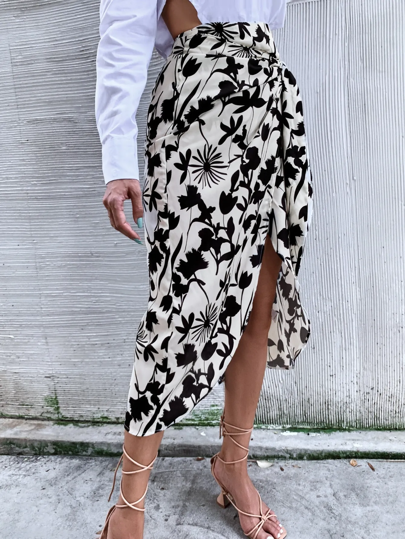 Boho All Over Print Knot High Waist Long Women Skirt