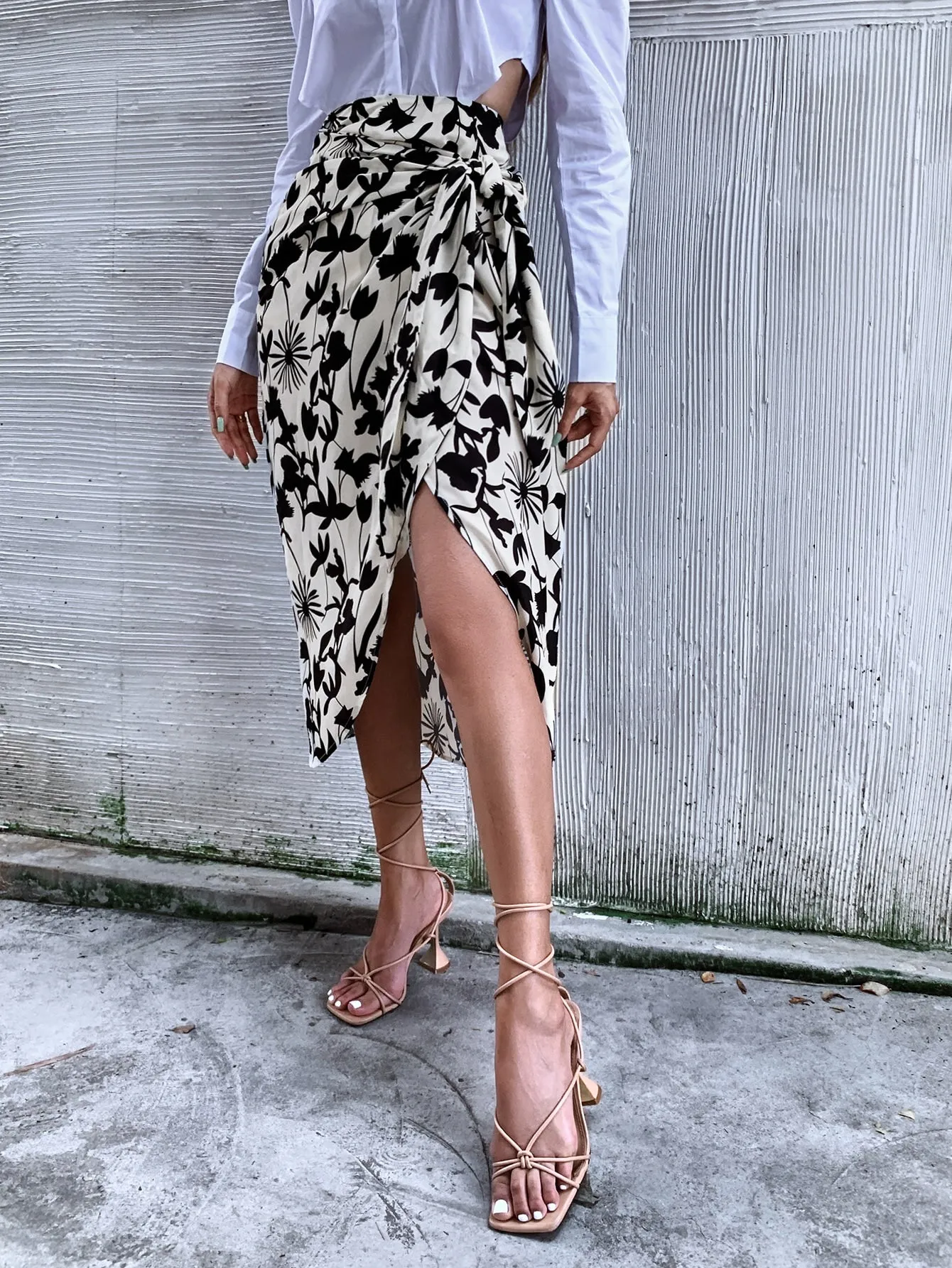 Boho All Over Print Knot High Waist Long Women Skirt