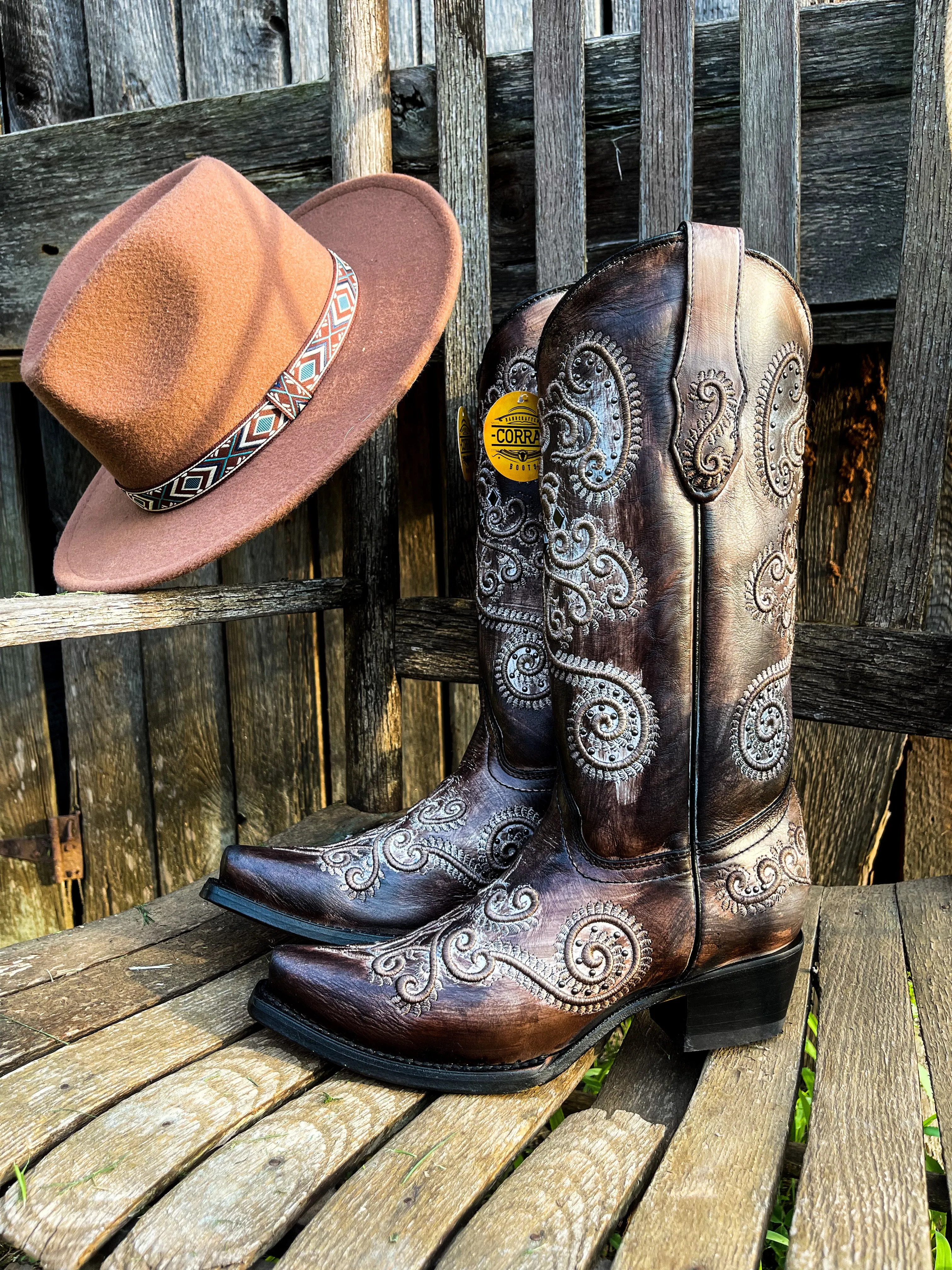 Brown Embroidery & Studs Corral Boot