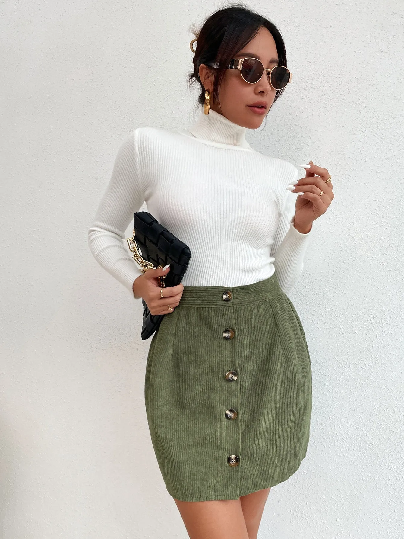 Casual Plain Button Front High Waist Mini Women Skirt