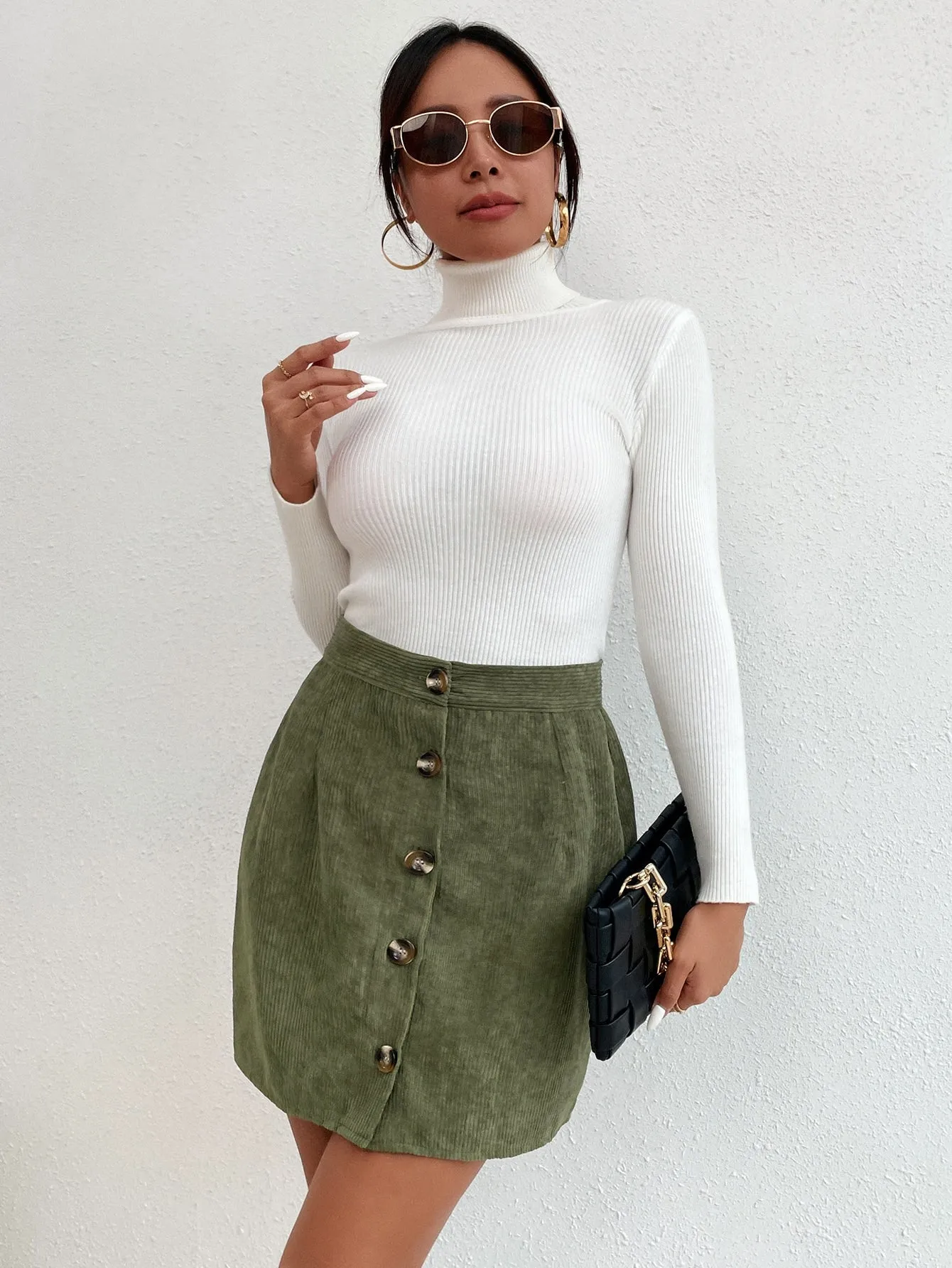 Casual Plain Button Front High Waist Mini Women Skirt