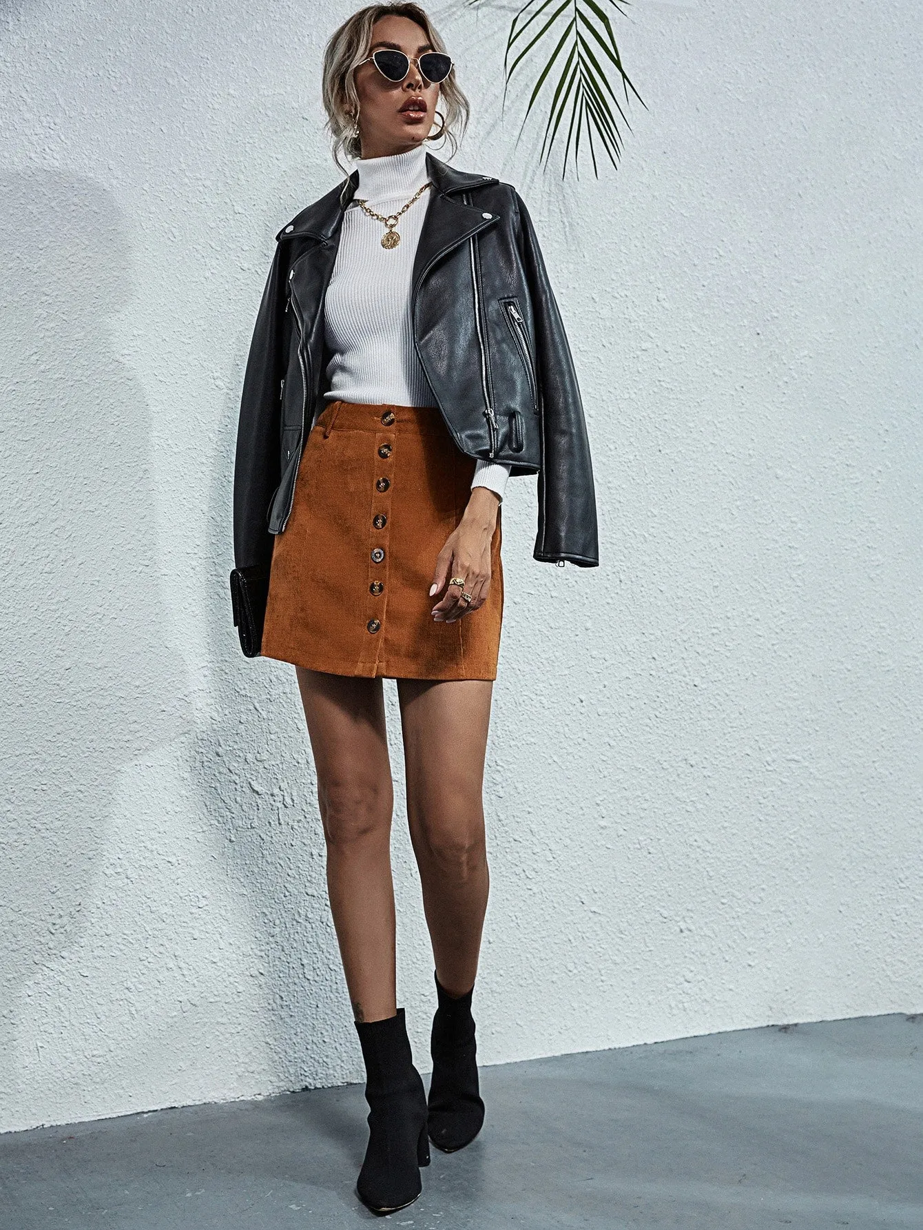 Casual Plain Button Front Natural Mini Women Skirt