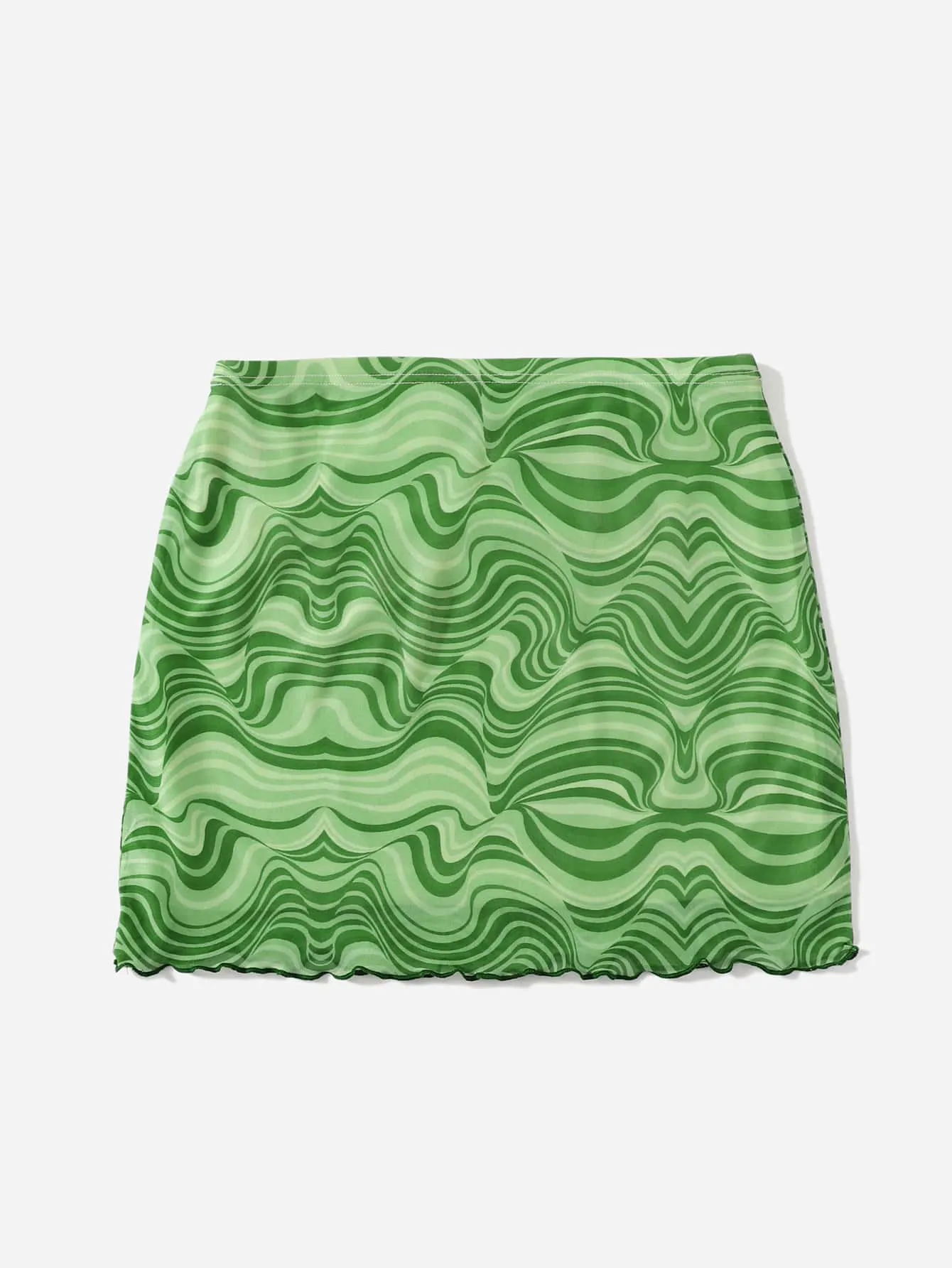 Casual Striped Lettuce Trim Natural Mini Women Skirt