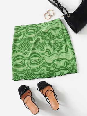Casual Striped Lettuce Trim Natural Mini Women Skirt