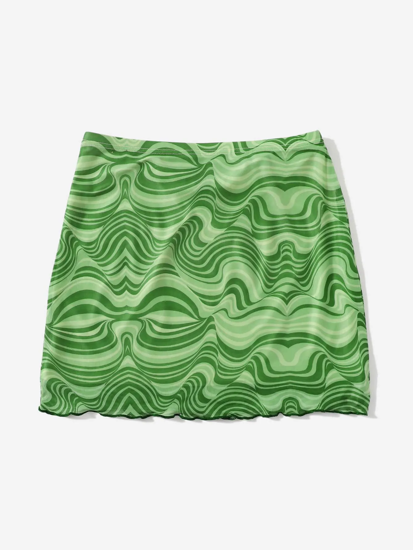 Casual Striped Lettuce Trim Natural Mini Women Skirt