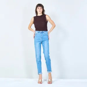 Classic denim jeans with cuffed hem wholesale