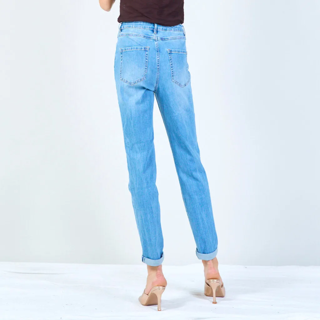 Classic denim jeans with cuffed hem wholesale