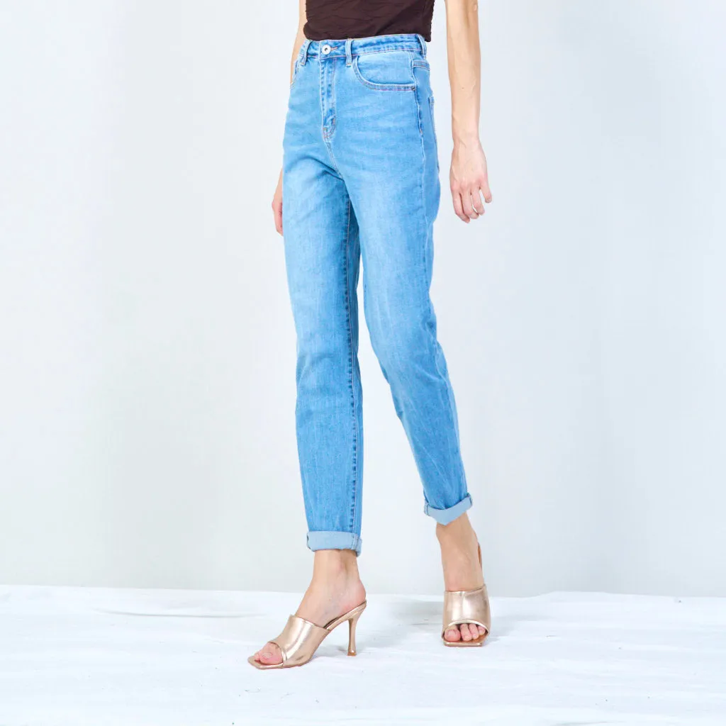 Classic denim jeans with cuffed hem wholesale