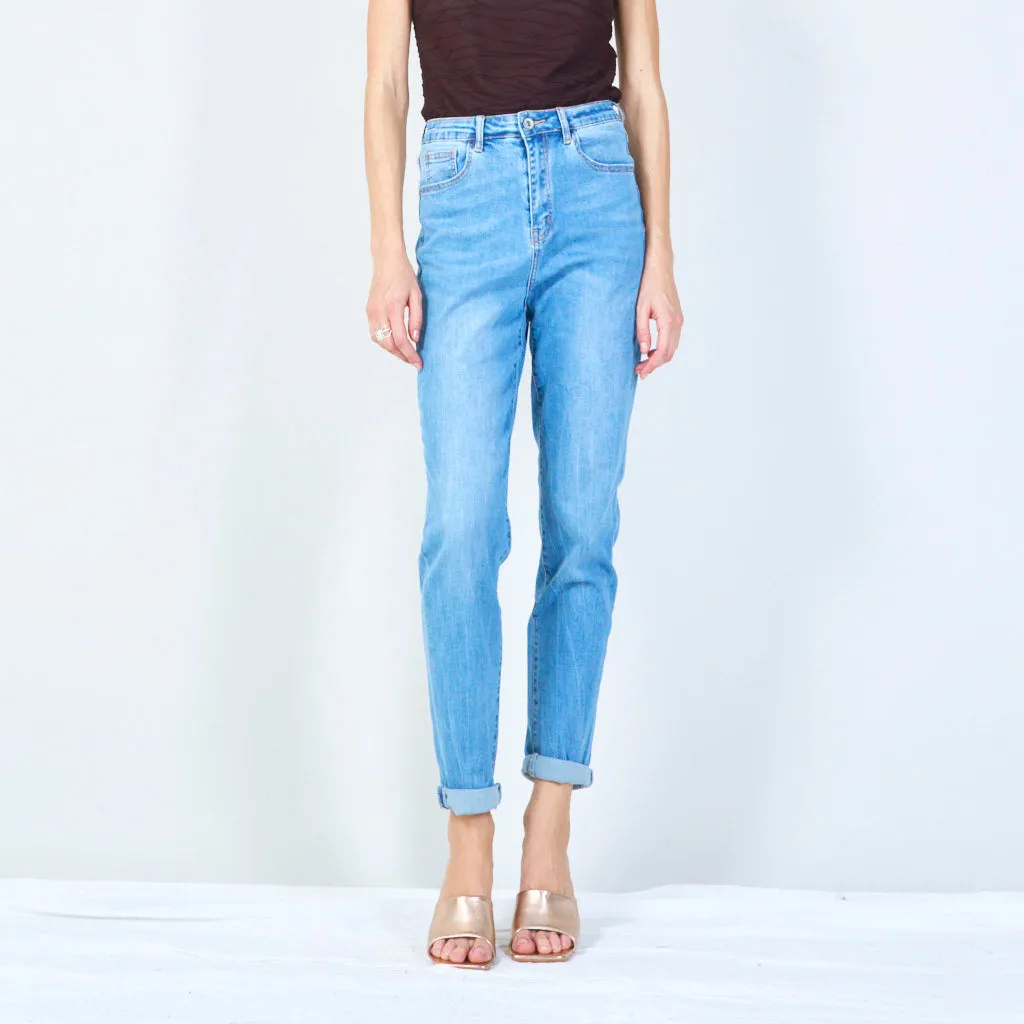 Classic denim jeans with cuffed hem wholesale