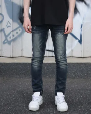 Classic Slim Fit Blue Jeans with Ripped Accents