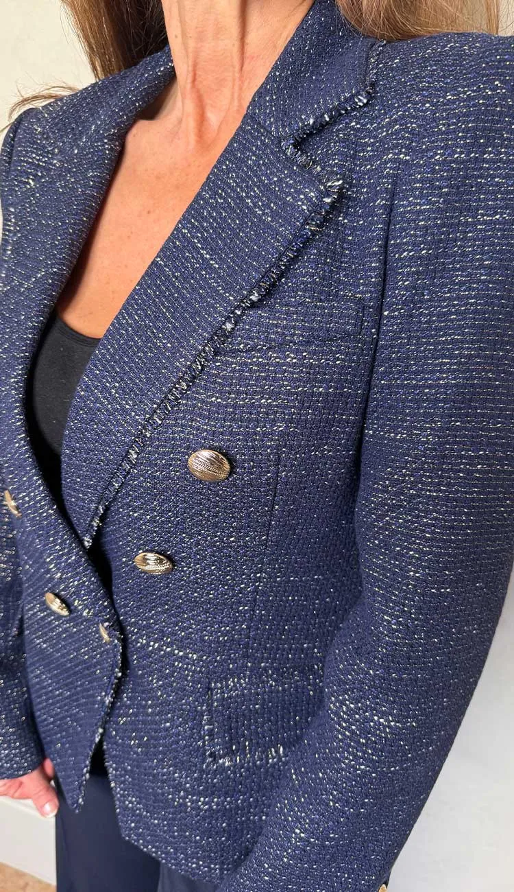 Eliza Tweed Blazer Navy Gold