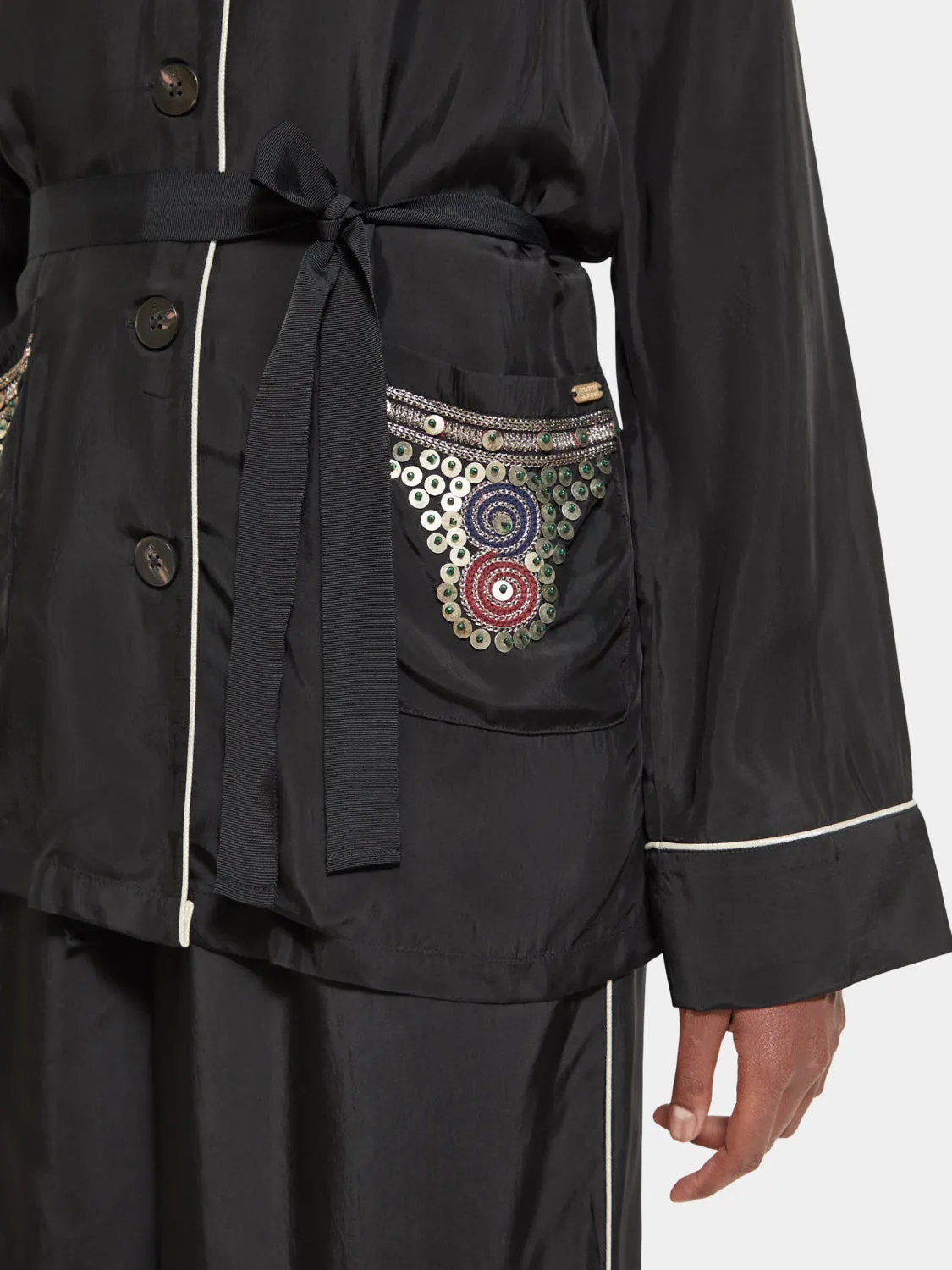 Embroidered belted pyjama blazer