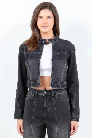 Full Size Zip Up Cropped Denim Rider Jacket Plus Size
