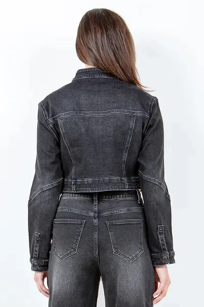 Full Size Zip Up Cropped Denim Rider Jacket Plus Size