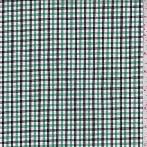 Green/Black/White Check Cotton Shirting Fabric