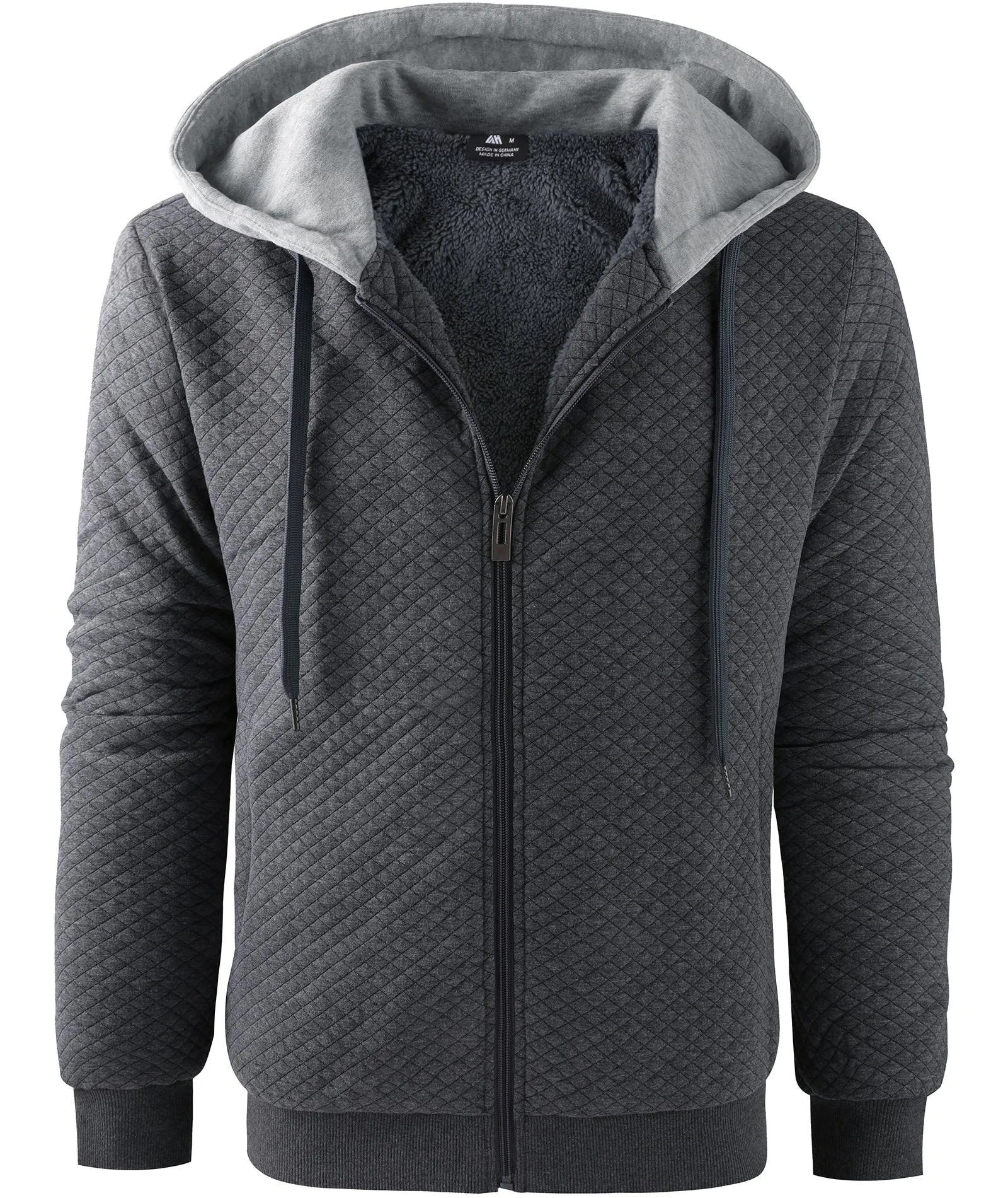 Men's Sherpa Hoodie Trendy Solid Full Zipper-ZPK006401