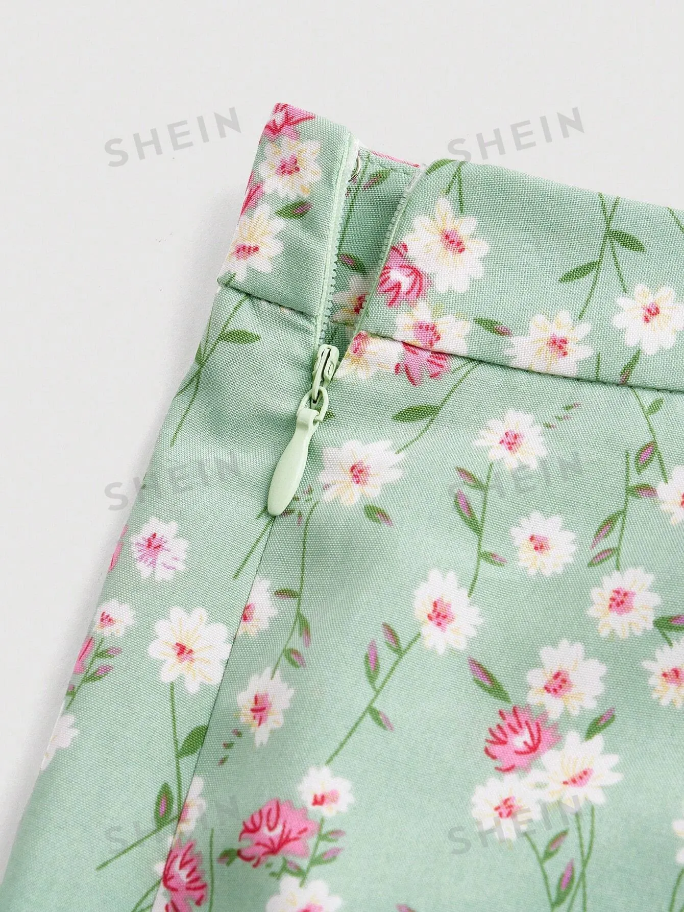 MOD Floral Print Frill Trim Cami Top & Slit Hem Skirt Set