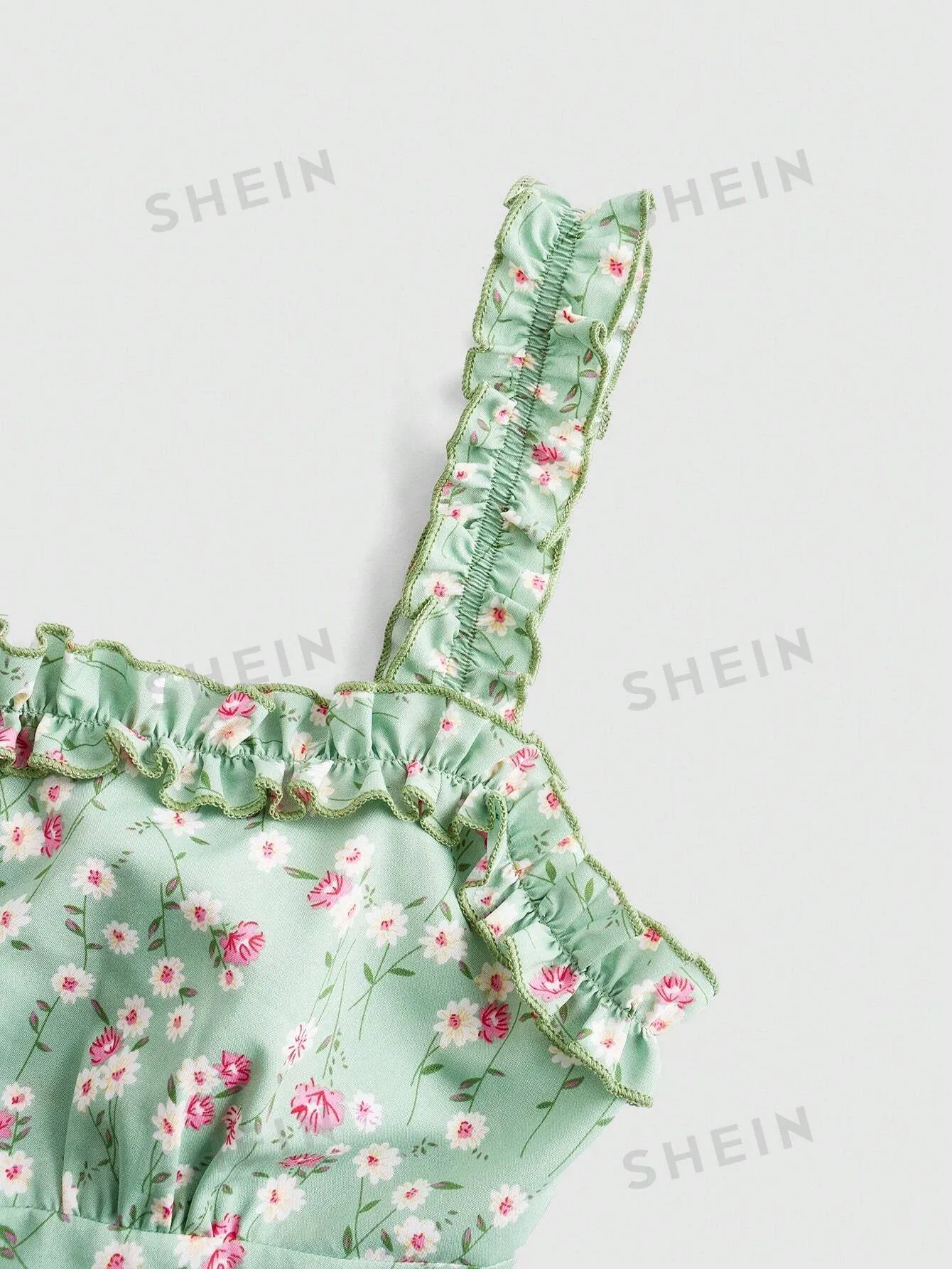 MOD Floral Print Frill Trim Cami Top & Slit Hem Skirt Set