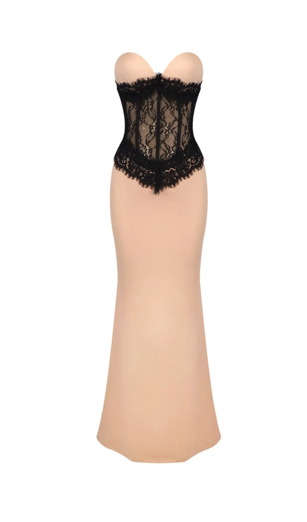 Oriana Crepe Lace Corset Maxi Dress In Beige