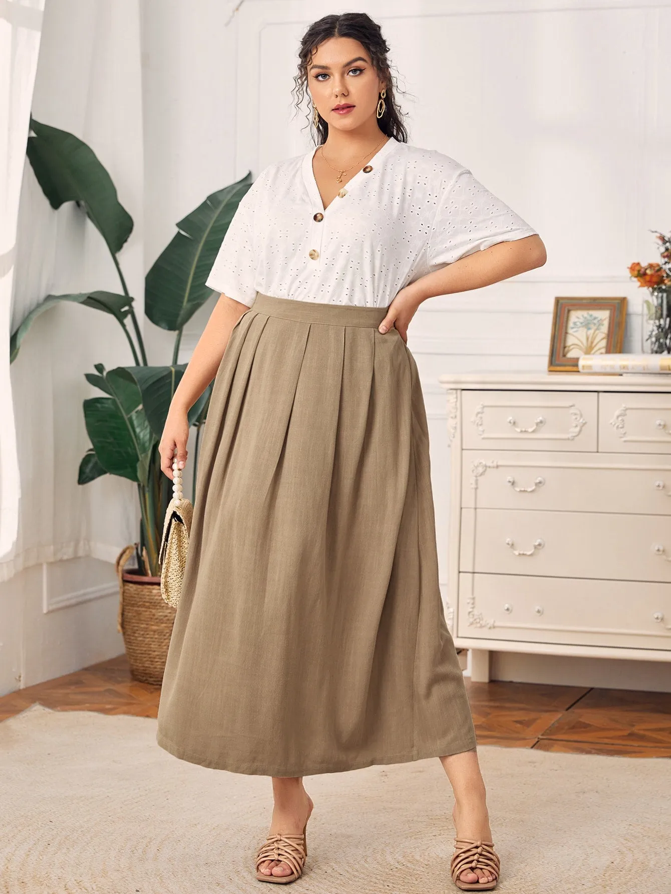 Plain Zipper Long Plus Size Skirt