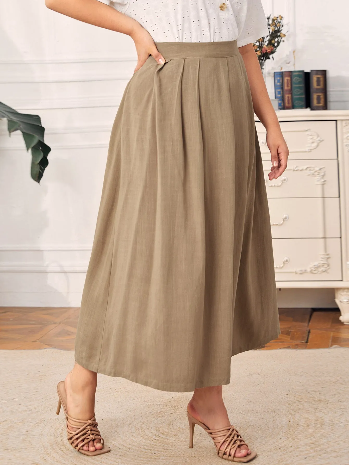 Plain Zipper Long Plus Size Skirt