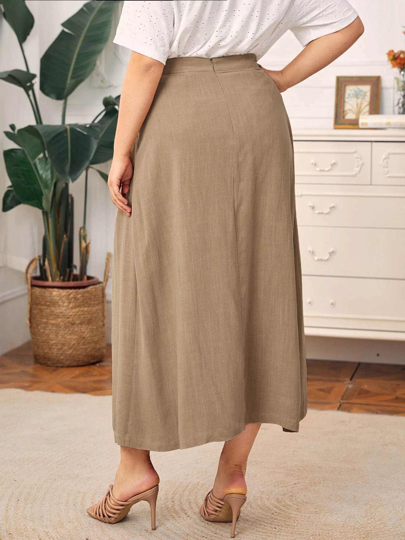 Plain Zipper Long Plus Size Skirt