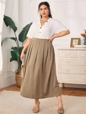 Plain Zipper Long Plus Size Skirt