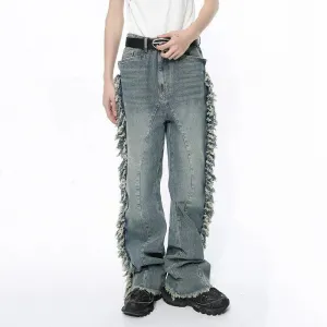 Ragged Edge Splicing Loose Jeans