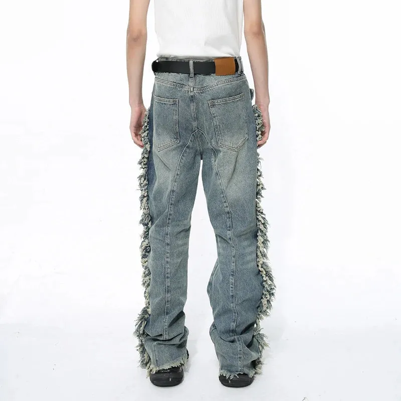 Ragged Edge Splicing Loose Jeans