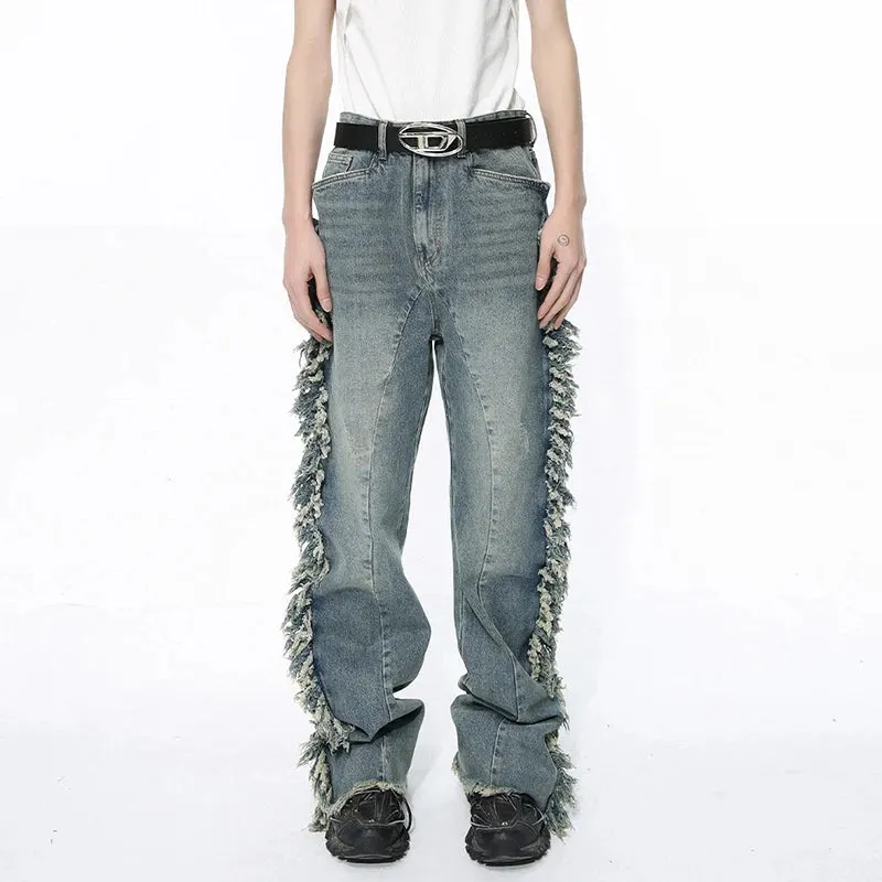 Ragged Edge Splicing Loose Jeans