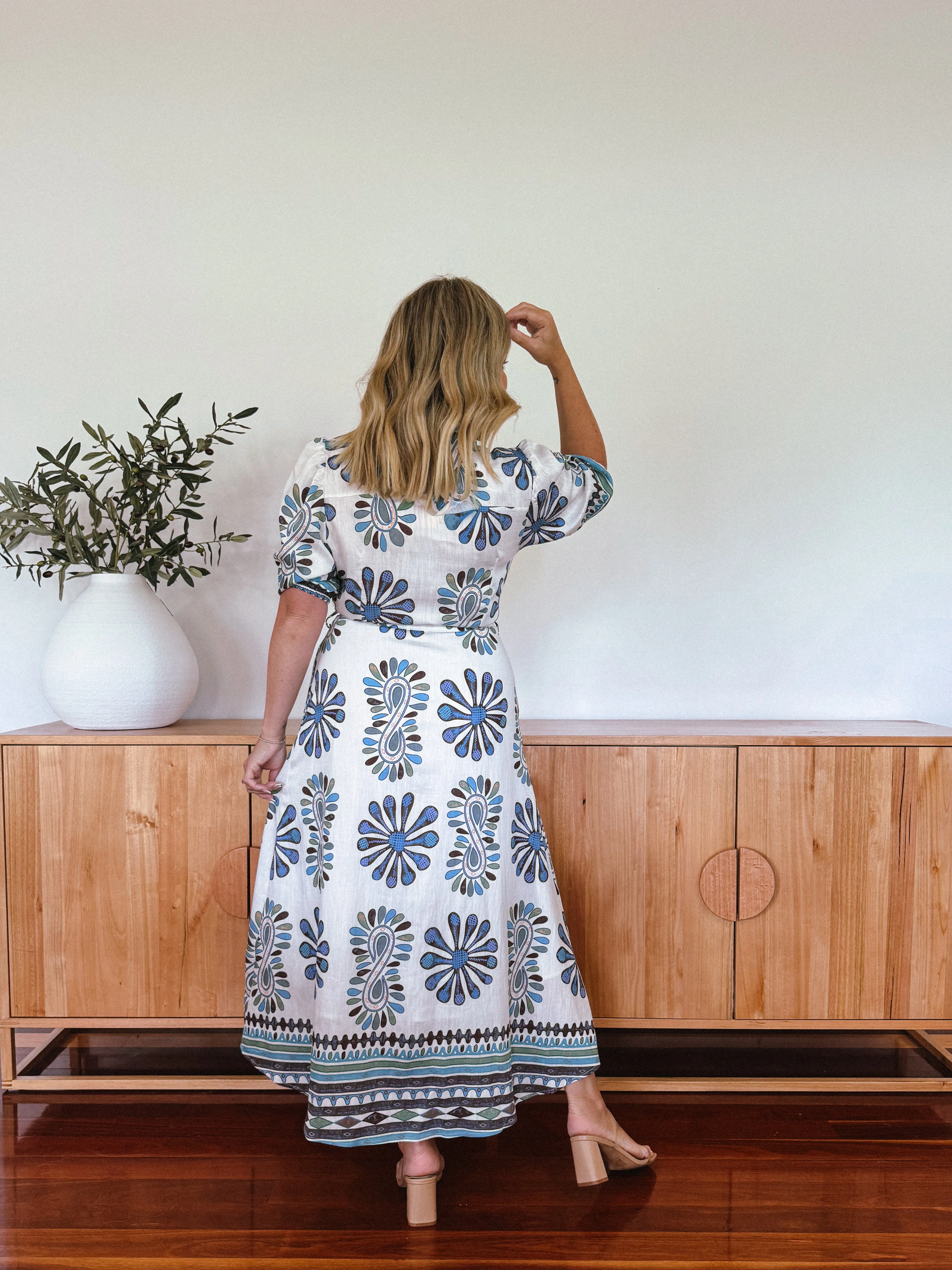 TRIBAL FLORAL DRESS - AQUA BLUE