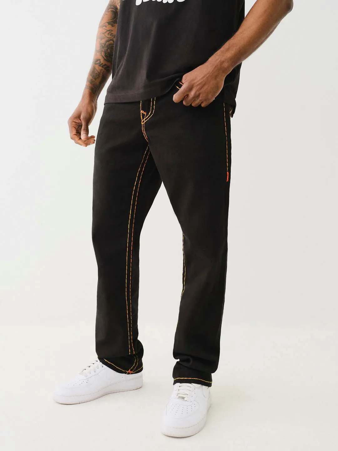 True Religion Super T Ricky Straight Fit Black Mid-Rise Solid Jeans