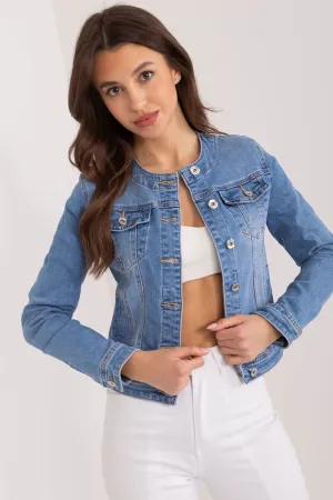 Women's Solid Color Denim Jacket With Two Pockets