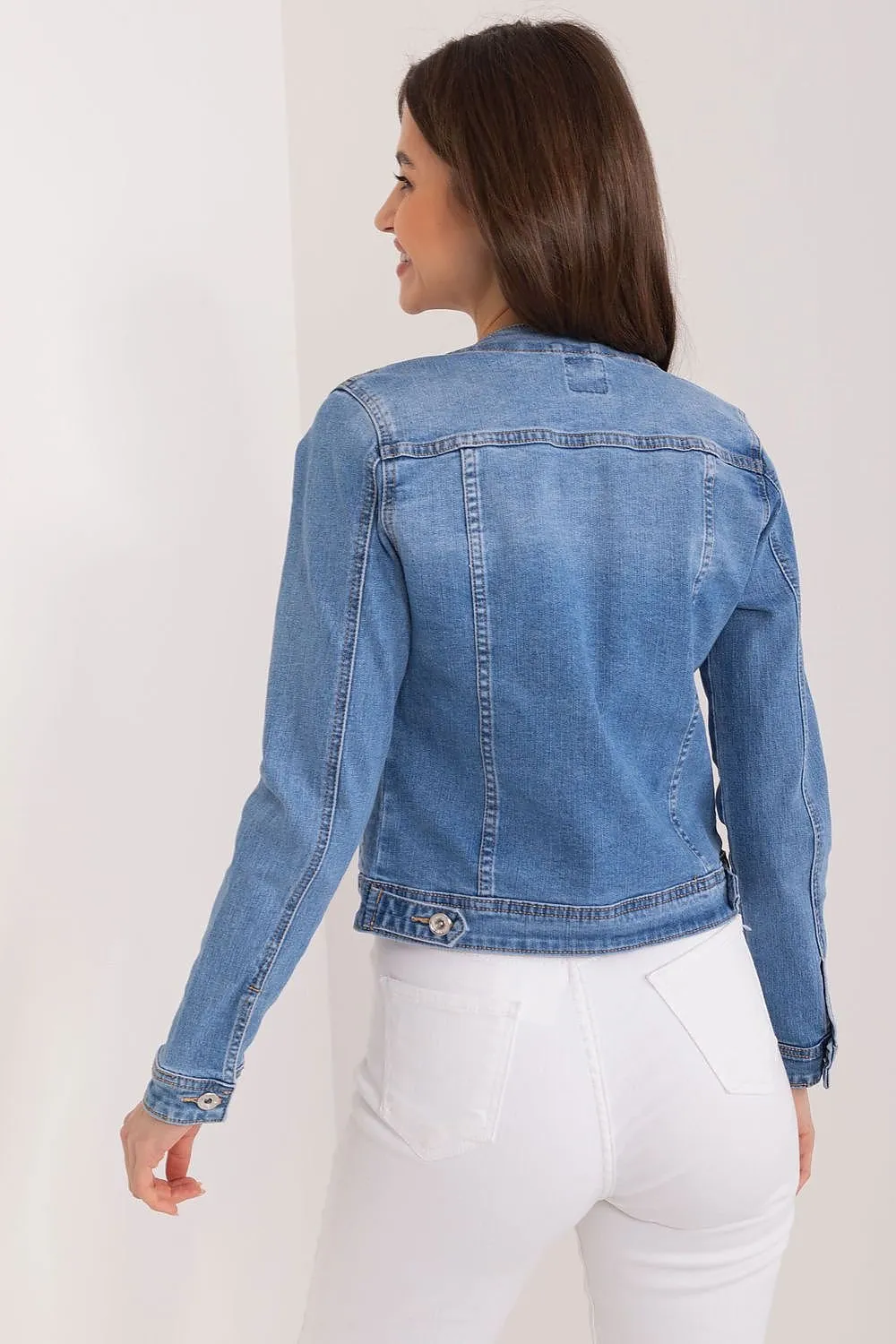 Women's Solid Color Denim Jacket With Two Pockets